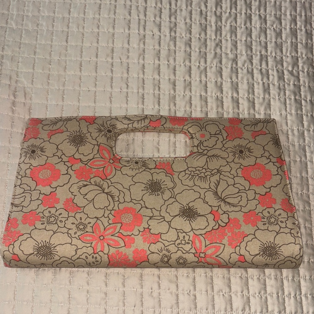 Charming Charlie Clutch Handbag Floral Beige Coral Poppy Purse Vintage 15"x9"
